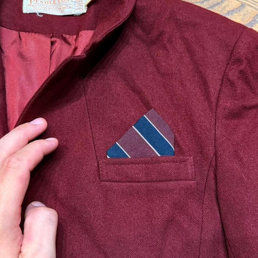Vintage 50’s Burgundy Pendleton Wool Blazer Jacke… - image 2